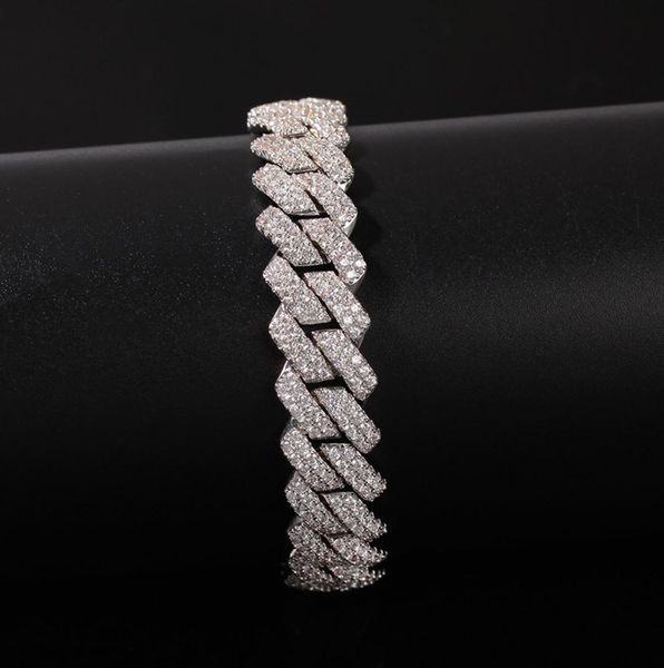 

chain hip hop cubic zirconia bling iced out gold silver open lock seamless cuban miami link chain bracelet for men rapper jewler9445696, Black