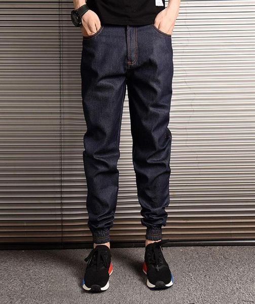 

men039s jeans 2021 japanese vintage fashion men loose fit elastic waist slack bottom denim cargo pants streetwear hip hop jogge3560225, Blue