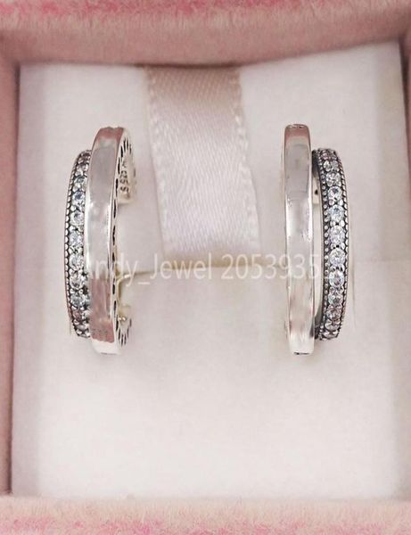

authentic 925 sterling silver studs pave double hoop earrings fits european p style studs jewelry 299056c013800281, Golden;silver