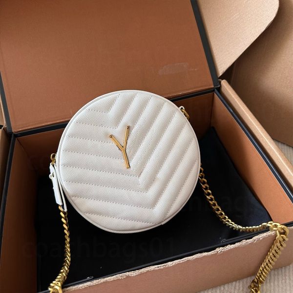 

fashion designer handbag vinyle gold label chain quilted leather small round bag crossbody bag shoulder bag available in black and white