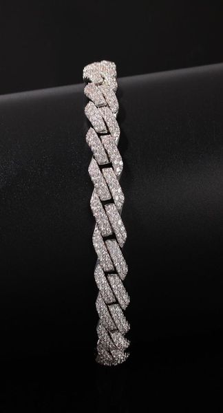 

chain hip hop cubic zirconia bling iced out gold silver open lock seamless cuban miami link chain bracelet for men rapper jewler4585864, Black