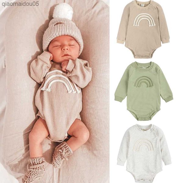 

2022 newborn baby korean style bodysuit solid rainbow casual outfits jumpsuit clothes for boys girls sleeping pyjamas romper l230712, Blue
