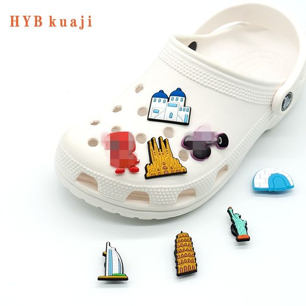 

hybkuaji ancient construction shoe charms wholesale shoes decorations shoe clips pvc buckles for shoes, White;pink