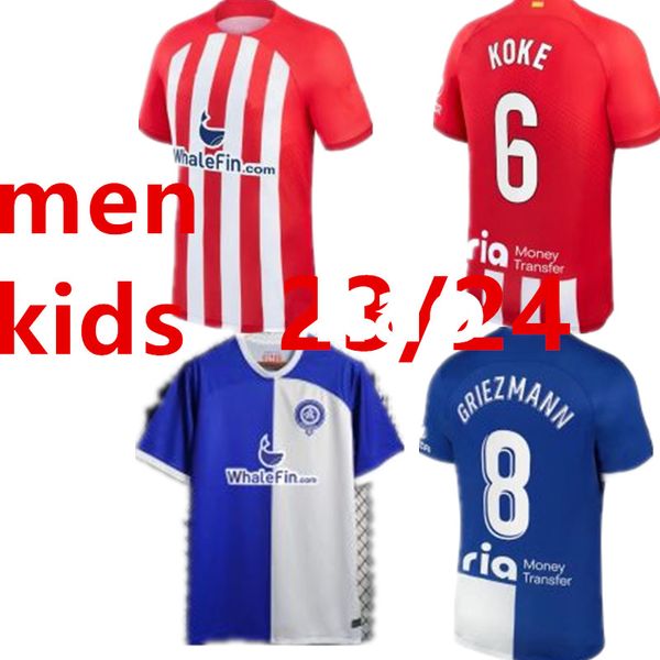 

23/24 atletico madrid soccer jerseys suarez griezmann joao felix 2022 2023 23/24 m. llorente correa koke lemar carrasco men kids kit footbal, Black;yellow