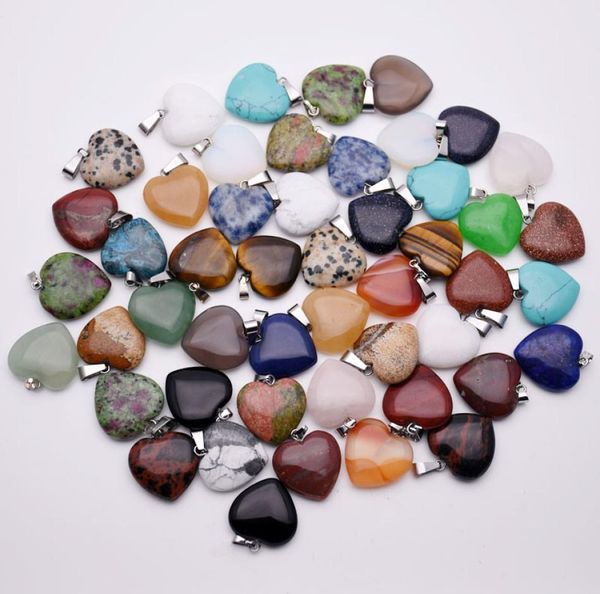 

natural stone heart necklace pendants for jewelry whole 20mm making mixed charms assorted good quality 50pcs lot christmas gi5205209, Bronze;silver