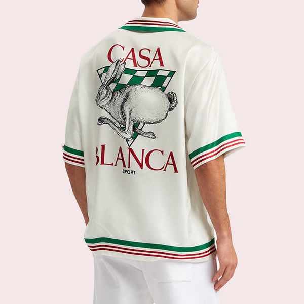 

casablanca button up shirt british academy style draping thin silky casual trend men's and women's short sleeve shirts, White;black