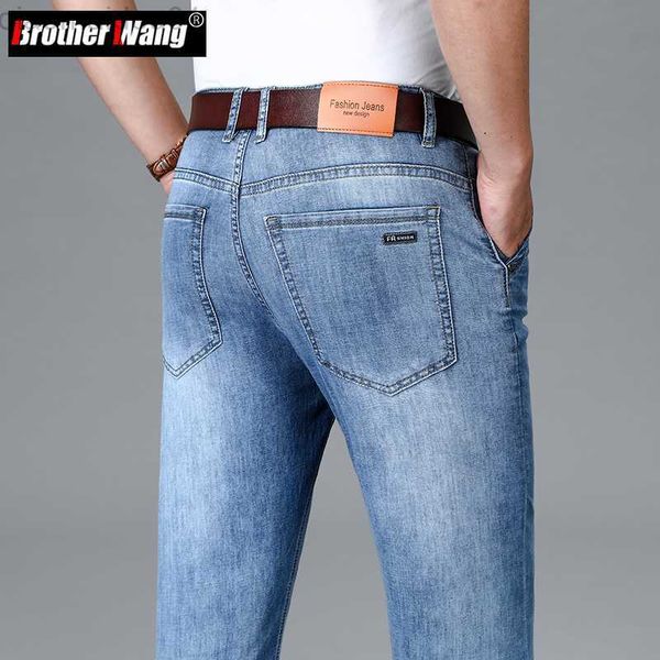 

men's jeans spring summer 2023 men regular fit thin light blue jeans business fashion casual stretch straight-leg trousers male brand p