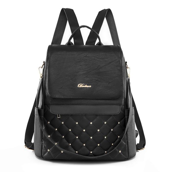 

school bags fashion vintage backpack large capacity simple style waterproof pu rucksack shoulders 230724