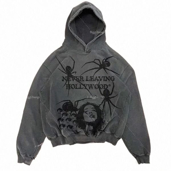 

spider print zip oversized hoodie men punk sport loose coat harajuku gothic streetwear long sleeve korean fashion 220819 s1rl#, Black