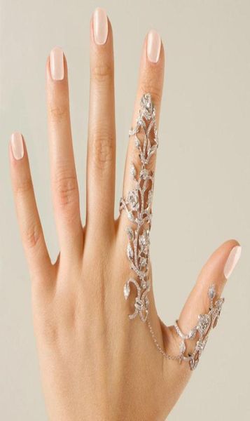 

fashion jewelry vintage gold silver chain link two finger rings for women double ring alloy foliage wedding love anillos2755812