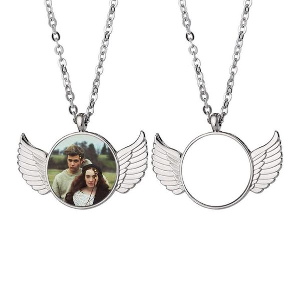 

sublimation blank pendant necklace couple wings heat transfer necklaces diy valentine039s day gift6990541, Silver