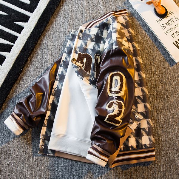 

men s jackets american vintage thousand bird grid pu leather baseball suit spring and autumn style brand couple jacket jack 230724, Black;brown