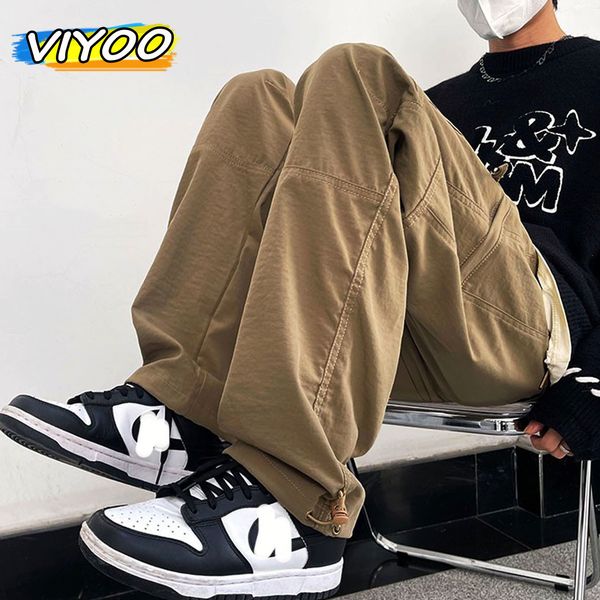 

mens pants y2k clothes baggy brown cargo black drawstring trousers sweatpants techwear jogging sweat for men korean syle 230724