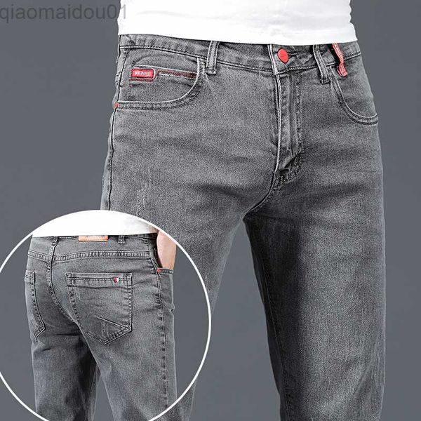 

men's jeans new fashion brand slim gray blue skinny jeans men business casual classic cotton trend elastic youth pencil denim trousers