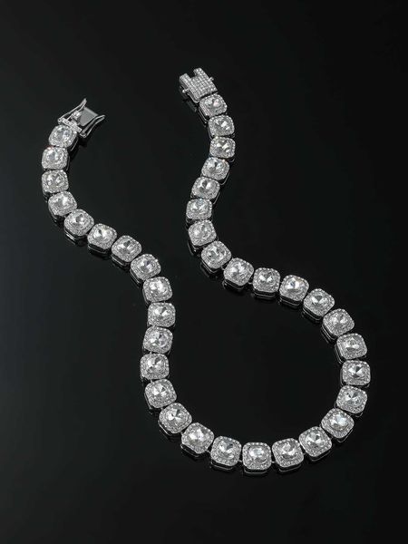

men's accessories for women men rhinestone chain necklace hip-hop bling iced out simple exquisite alloy for jewelry gift, Silver