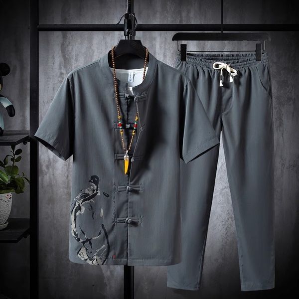 

men's tracksuits arrival cool and thin short sleeve tshirtpant twopiece set solid shirttrousers suits male size m5xl 230724, Gray