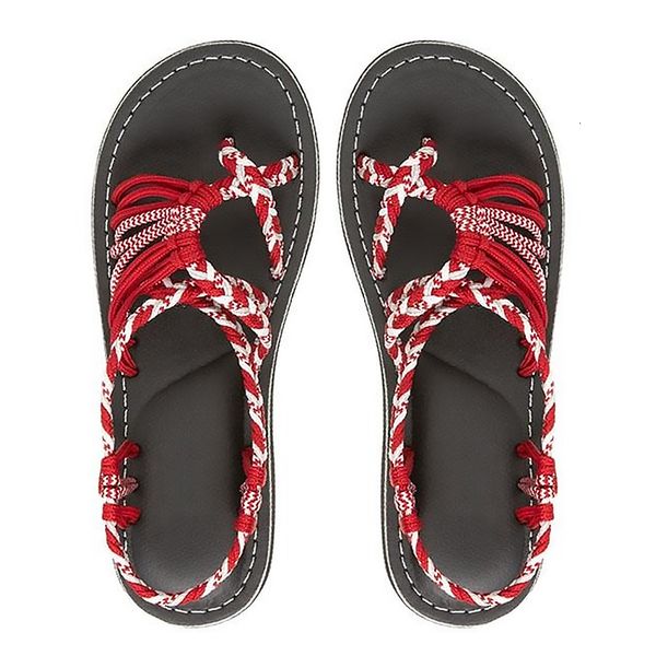 

sandal summer flip flop shoes mixed color matching rope knot beach toe roman casual comfortable plus size 230724, Black