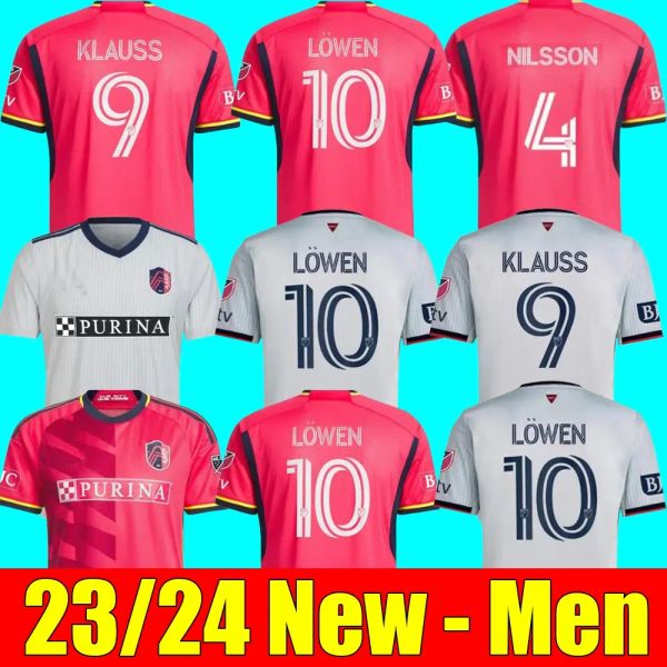 

2023 2024 st.  ouis city soccer jerseys home away st louis''red' sc white nilsson 4 klauss 9 nelson gioacchini vassilev bell, Black;yellow
