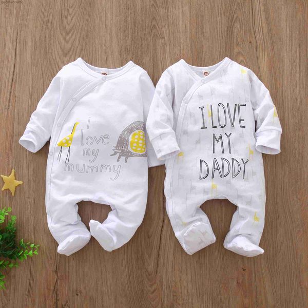 

newborn baby boy girl romper long sleeve cotton letter i love daddy mummy animal print jumpsuit infant pajama outfits l230712, Blue