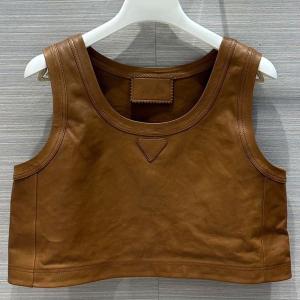 

7.24 temperament sheepskin genuine leather short women's tank top, White