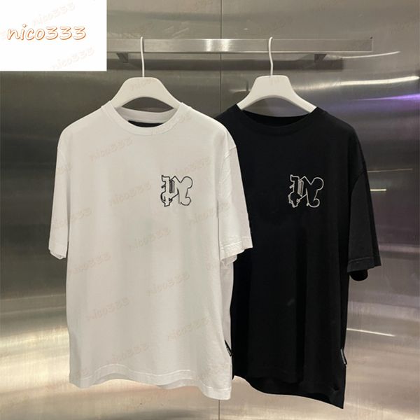 

23ss new inverted foam letters printed simple cotton round neck versatile street plus size men women loose short sleeve, White;black