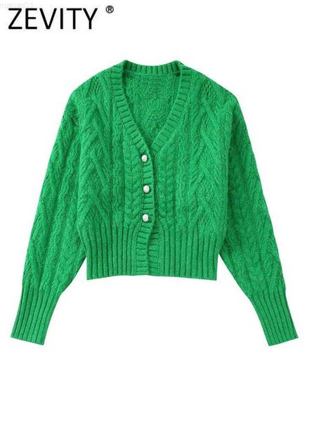 

women's jackets zevity 2022 women fashion v neck eight braid knitting sweater female chic buttons casual slim short cardigan coat ct27, Black;brown