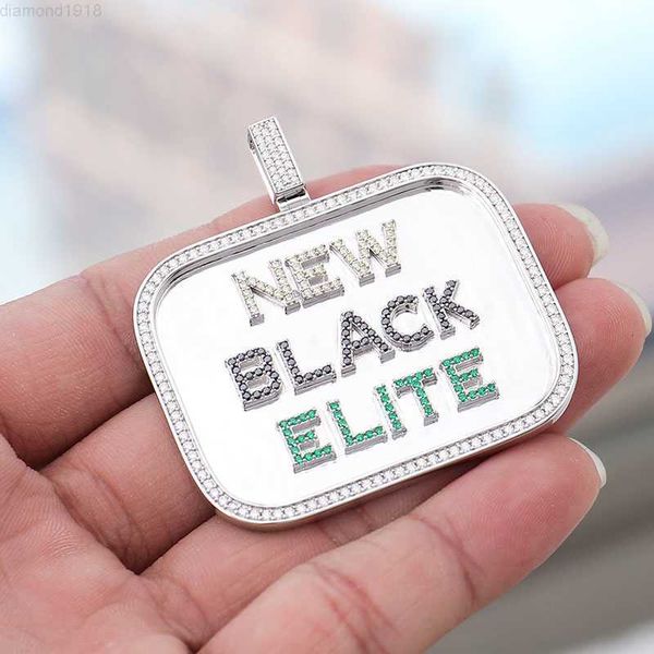 

hip hop rectangle custom moissanite diamond pendant with colors vvs round moissanite diamond fine jewelry, Silver