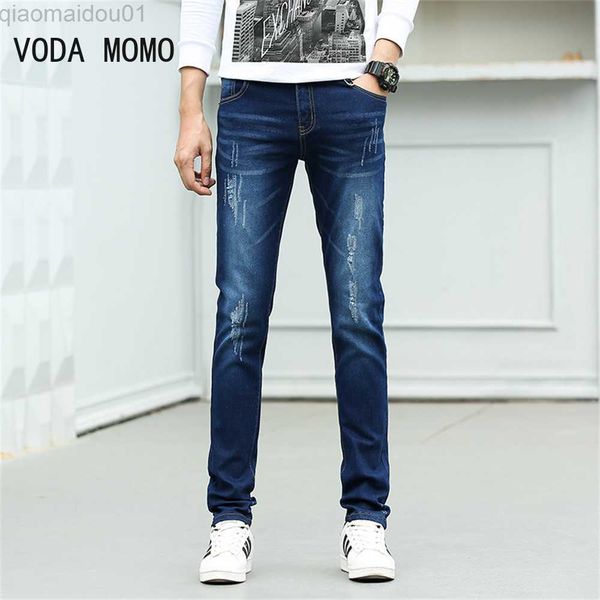 

men's jeans men's jeans slim fit pencil jeans high waist zipper fly cutout ripped skinny jean regular pants ripped solid light tro, Blue