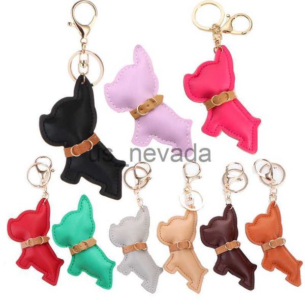 

keychains lanyards fashion cute french bulldog keychain charm trinket leather key fob cat key holder chain ring for women men bag pendant an, Silver