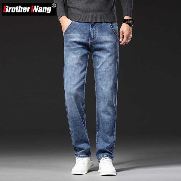 

men's jeans plus size 40 42 44 men's business fashion straight jeans classic style business casual loose fit denim pants male bran, Blue