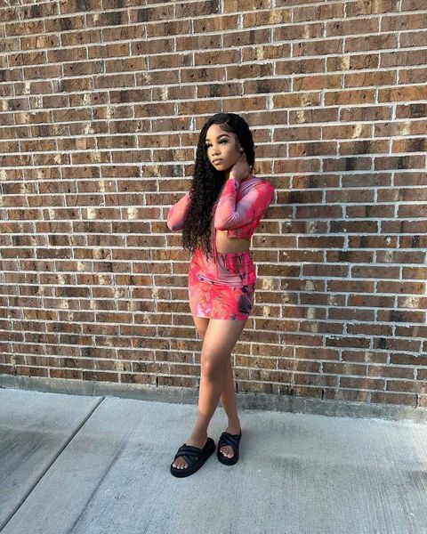 

2023ins fashion trend mesh print lace up set, White