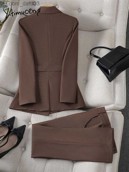 

women's two piece pants yitimucong autumn winter 2023 new women's long sleeve jacket set women's office pants women's 2-, White