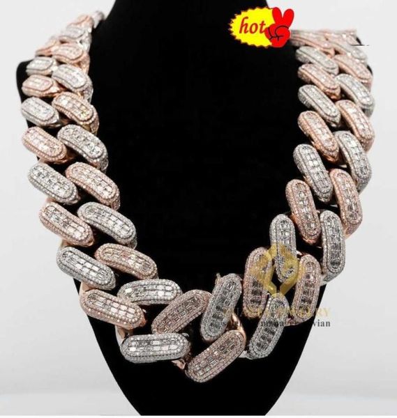 

big heavy mens necklace silver 925 iced out vvs moissanite baguette diamond hip hop iced out cuban link chain9153198