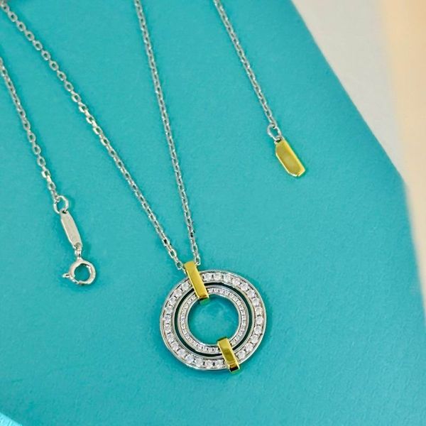 

2023 lovely cute pendant necklaces long silver thin stainless steel chain two diamonds crystal rings design women necklace with dust bag and