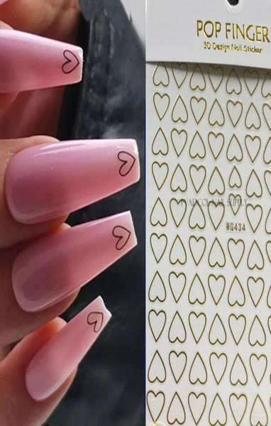 

stickers decals nail art 3d hearts gold manicure nails design adhesive sticker wraps tip decoration4601077, Black