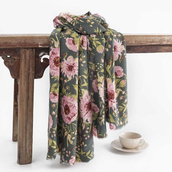 

fragmented long winter imitation cashmere for women's fashion commuting print neck cold protection scarf elegant and luxurious shawl, Blue;gray