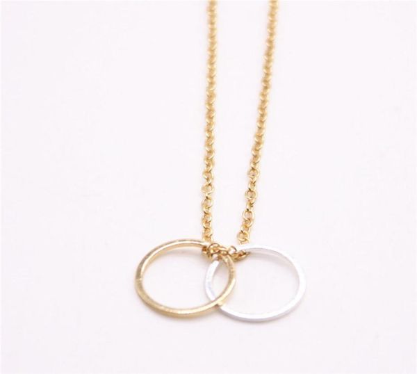 

fashion two connection circles pendant necklace suitable for men and women gold silver rose three color optional7995673