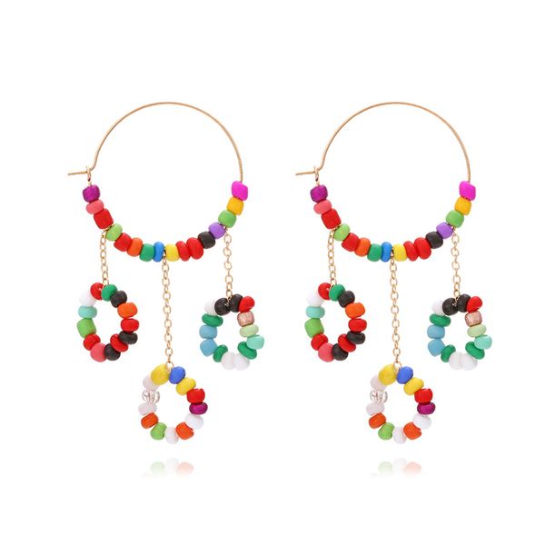 

bohemian colorful seed beads handmade hoop earring for women girls fashion geometry charm ethnic dangle earring jewelry gift, Golden;silver