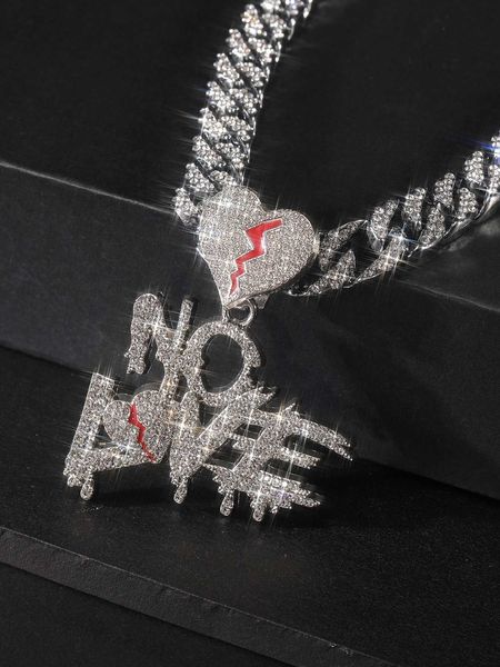 

men's accessories fashionable and popular men rhinestone broken heart letter pendant necklace alloy for jewelry gift and for a stylish, Silver