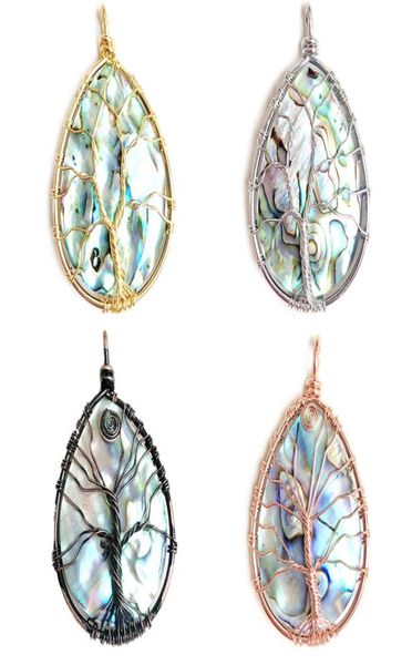 

wojiaer natural abalone shell drop pendant for women tree of life wrap beads mixed colors diy handmade necklace jewelry bv9204362195, Silver