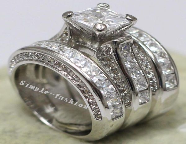 

vecalon women fashion jewelry full princess cut 15ct cz diamond engagement wedding band ring set 14kt white gold filled ring7180753366866, Slivery;golden