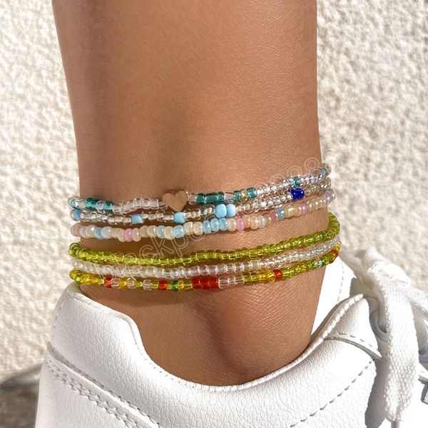 

bohemia colorful beads ankle bracelet summer jewelry handmade beach anklets for women foot chain girls accessories gifts, Red;blue