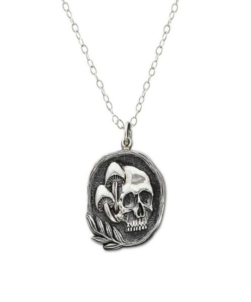

pendant necklaces mushroom and skull necklace gift for him or her sterling silver necklace woman man gothic jewelry dark3907652