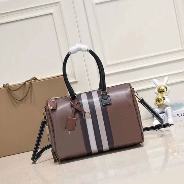 

classic stripes bowling bag handbags shoulder bag large capacity tote bags women zipper closure crossbody purse waterproof canvas shopping h