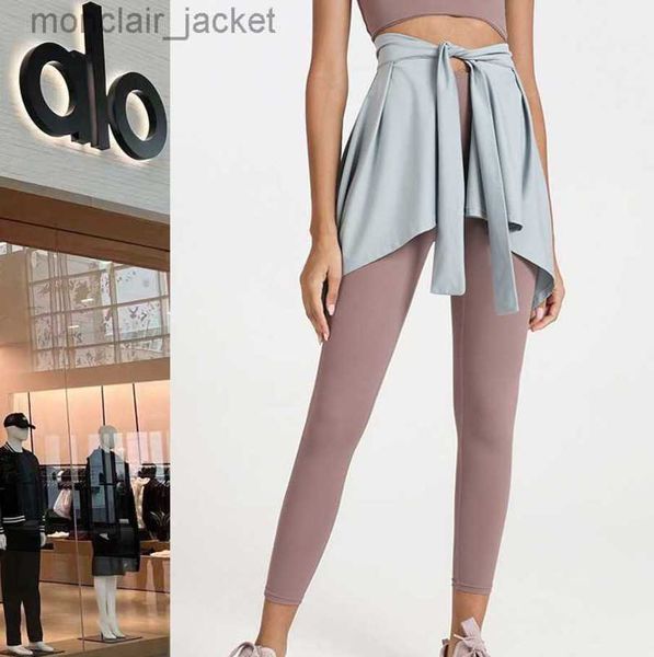 

2023 desginer alo yoga bra women's sports short skirt with anti shining straps one piece skirt with hip covering ballet dance half skir, Black