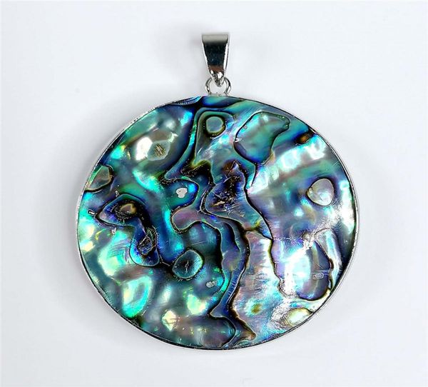 

circle round pendant abalone natural blue green paua shell peacock abalone ocean resort gift 5 pieces7695635, Silver