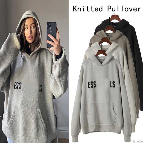

2023 designer essentialhoodie knited sweater for men and women casual loose oversize sweatshirt essentail hoodie pullover high street, Black