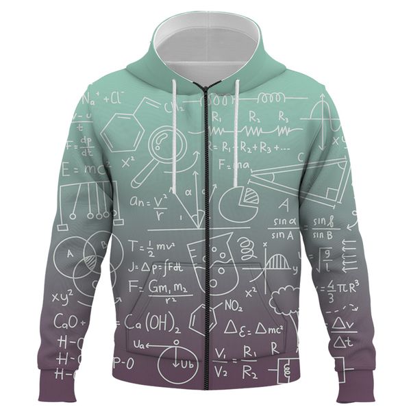 

men's hoodies sweatshirts mathematical formula printed zipper hip hop long sleeve pullover loose print streetwear for men and women 230, Black