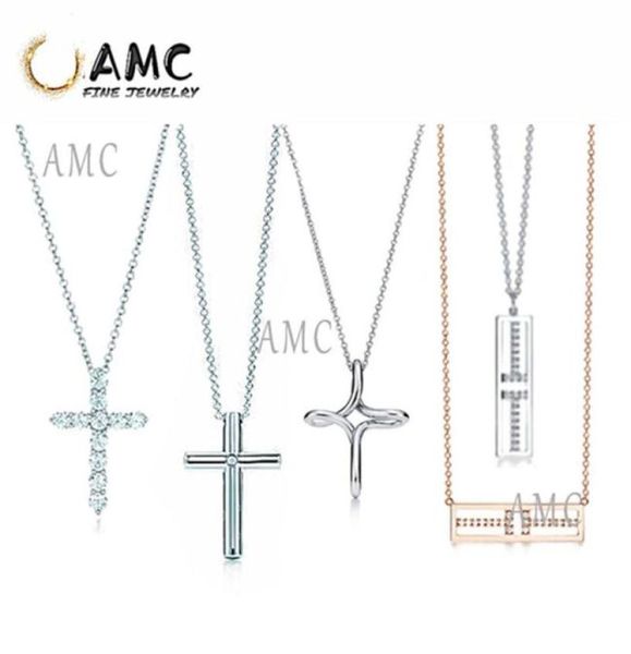 

ashion classic sterling silver necklaces supplies micro pave zircon cross square personality necklace for women girl christmas gift213696244