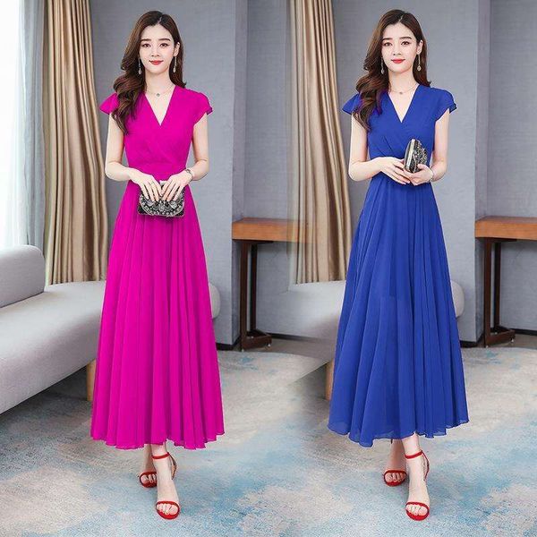 

summer beach dress red chiffon long slim super fairy, Black;gray